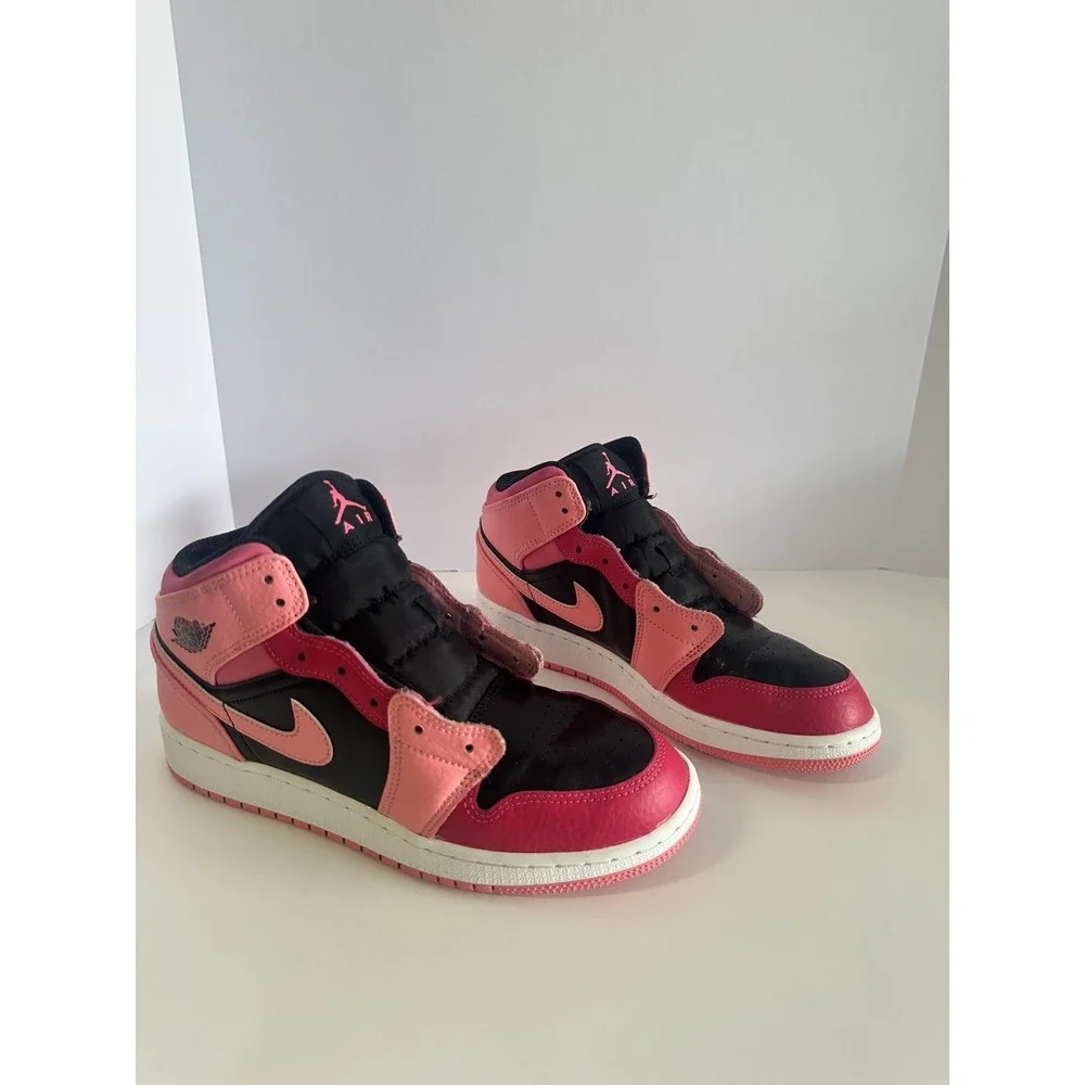 Jordan 1 Mid Pinksicle Black White Pink Sneakers 554725-662 Mens 6Y Womens 7.5